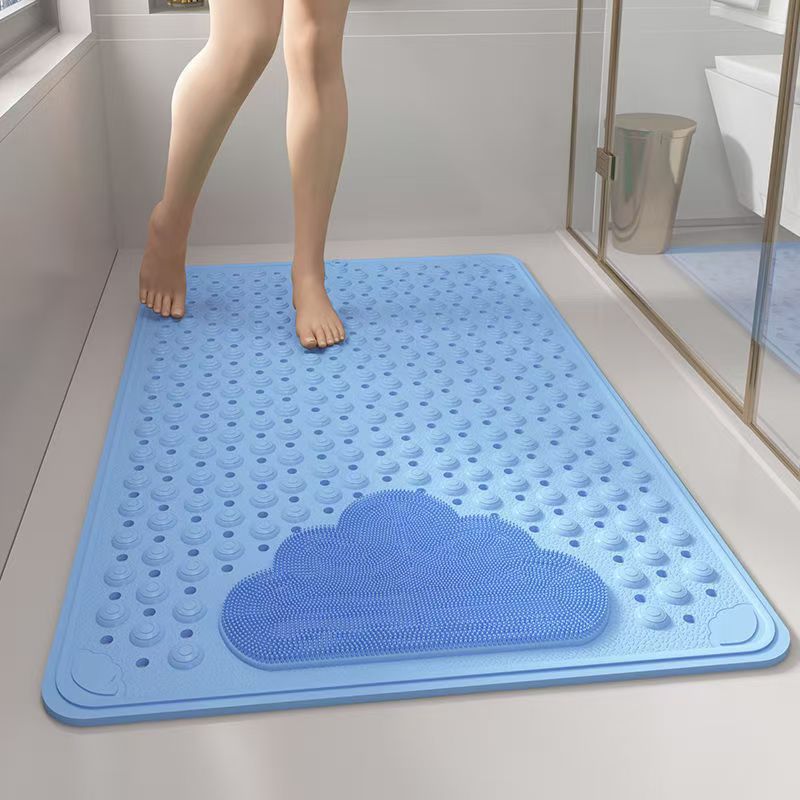 2-Pack Blue Eco-Friendly Bath Mat with Massage Points - Anti-Slip Suction Cup Safety Bathroom Rug (M Size 75.5X44x2 CM)