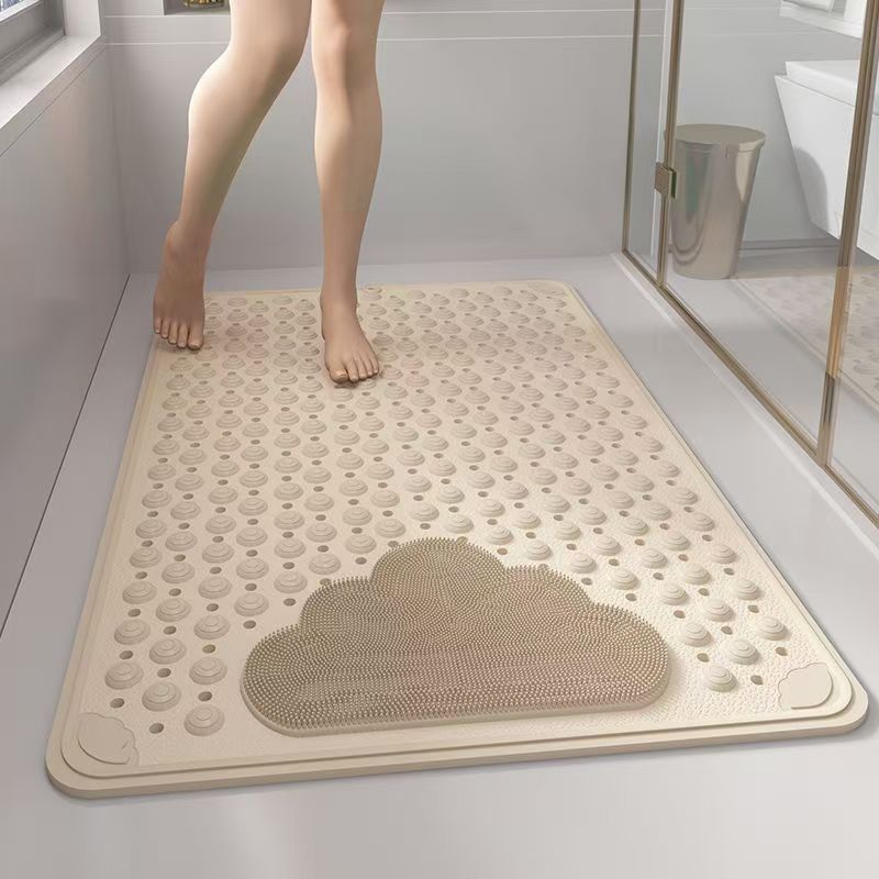 Khaki Eco-Friendly Bath Mat with Massage Points - Anti-Slip Suction Cup Safety Bathroom Rug (S Size 68.5X34x2 CM)