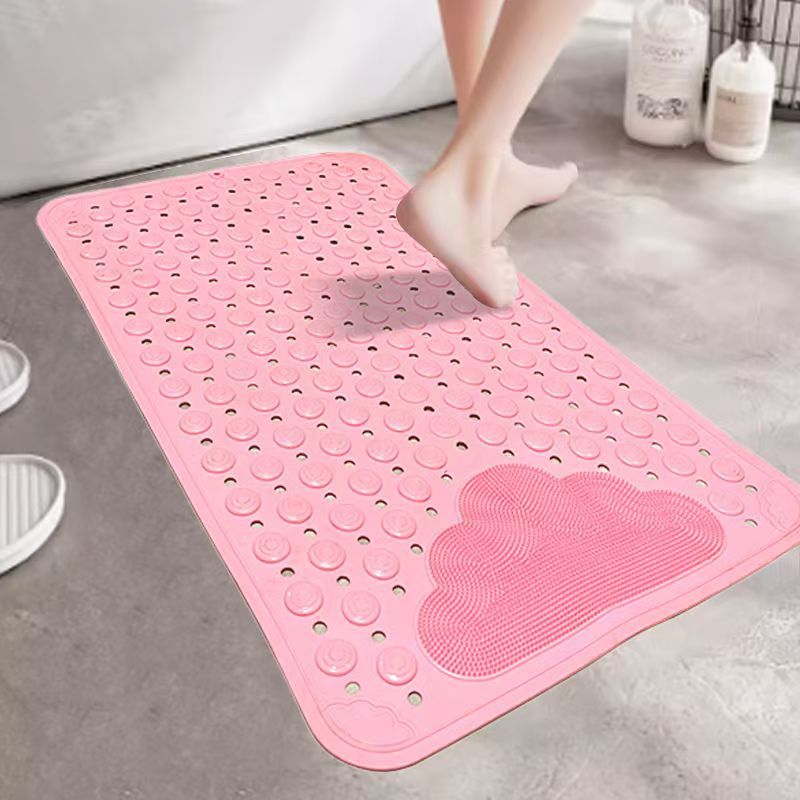Pink Eco-Friendly Bath Mat with Massage Points - Anti-Slip Suction Cup Safety Bathroom Rug (S Size 68.5X34x2 CM)