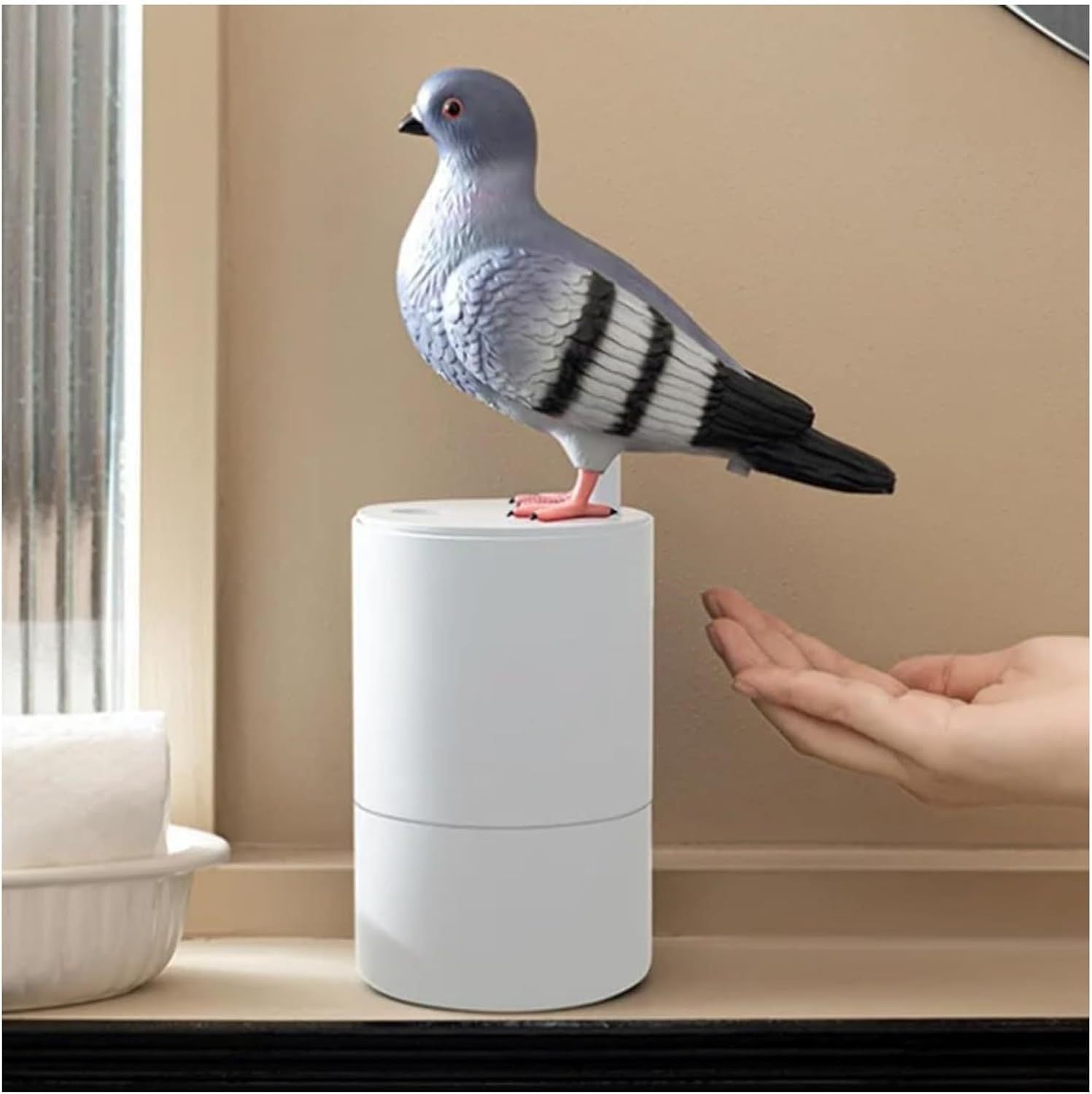 Adorable Grey Pigeon Smart Motion Sensor Foam Pump - Touchless Hand Washer with Anti-Glare Technology for Outdoor & Bright Light