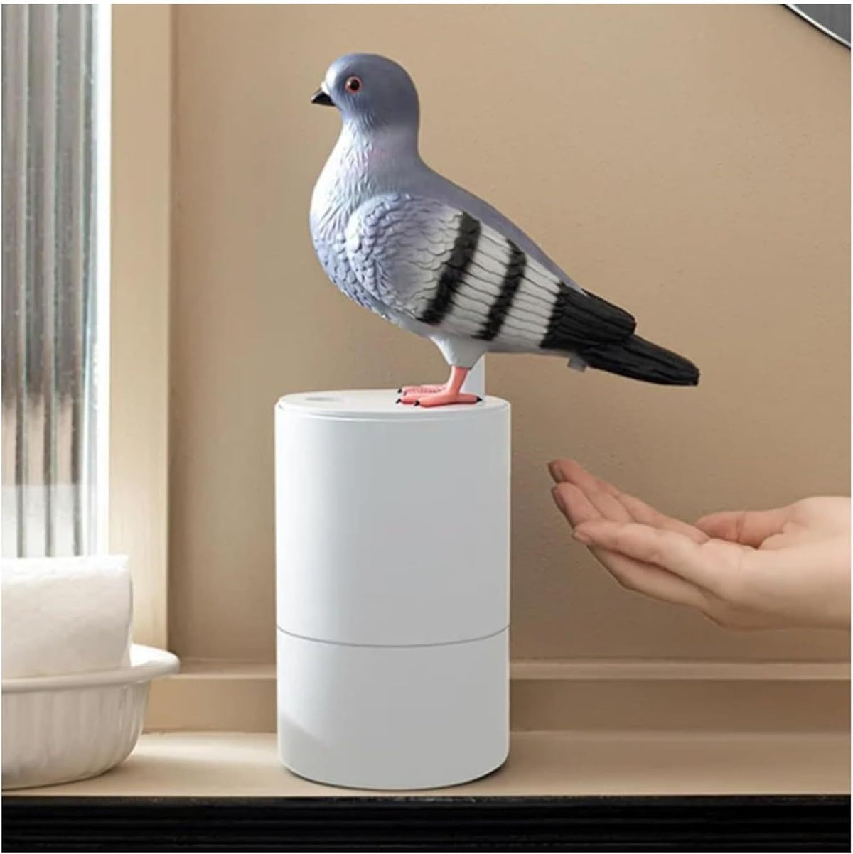 Adorable Grey Pigeon Smart Motion Sensor Foam Pump - Touchless Hand Washer with Anti-Glare Technology for Outdoor & Bright Light