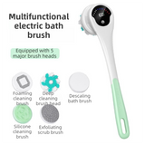 Green Electric 360°Rotating Shower Brush with Long Handle for Back Scrubbing(43CM) - IPX7 Waterproof & Premium Silicone & PA Bristles