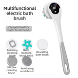 Grey Electric 360°Rotating Shower Brush with Long Handle for Back Scrubbing(43CM) - IPX7 Waterproof & Premium Silicone & PA Bristles