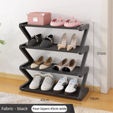 Black Stable Z-Shaped 4-Tier Shoe Rack(51x45CM) - Waterproof Cloth & Sturdy Steel Pipe, Easy Assembly & Space Saving for Dormitory & Small Apartments