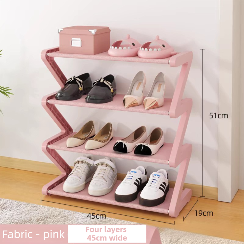 Pink Stable Z-Shaped 4-Tier Shoe Rack(51x45CM) - Waterproof Cloth & Sturdy Steel Pipe, Easy Assembly & Space Saving for Dormitory & Small Apartments