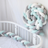 White & Grey & Green 2M Nordic 3-Strand Hand-Braided Knot Long Pillow - Soft Plush Sofa Cushion, Room Decor for Bedroom & Living Room