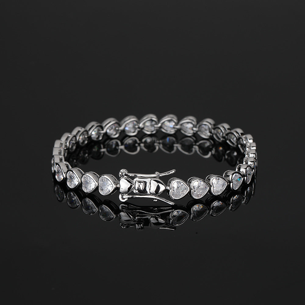 Sliver Bling Heart Tennis Bracelet for Women with Micro-Paved Heart Zirconia - Romantic Couple's Jewelry (7" Length)