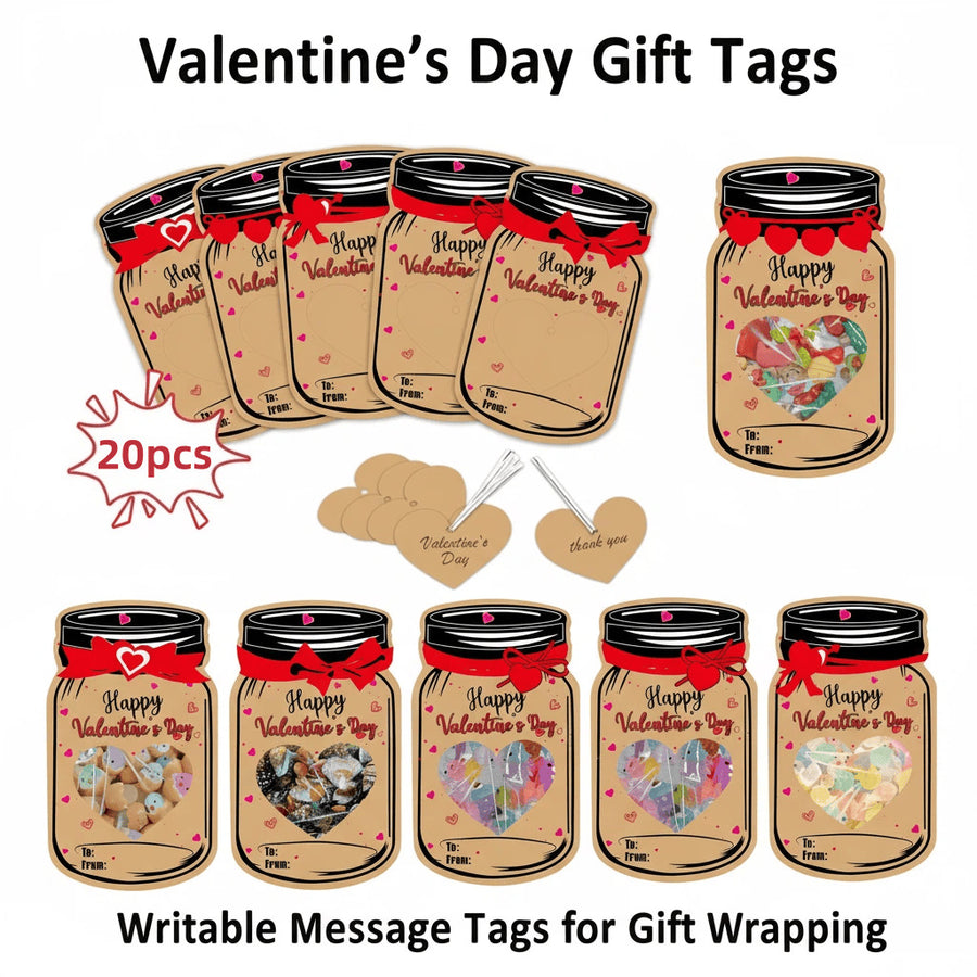 20PCS Valentine's Day Drift Bottle Shaped Gift Card Set - Premium Coated Paper Greeting Card for Family / School Exchanges and Party Favors