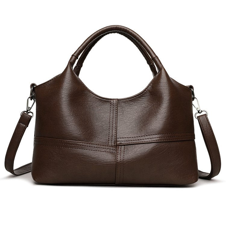 Coffee Retro Soft PU Leather Handbag for Women - Trendy Large Capacity Daily Crossbody Bag with Detachable Shoulder Strap