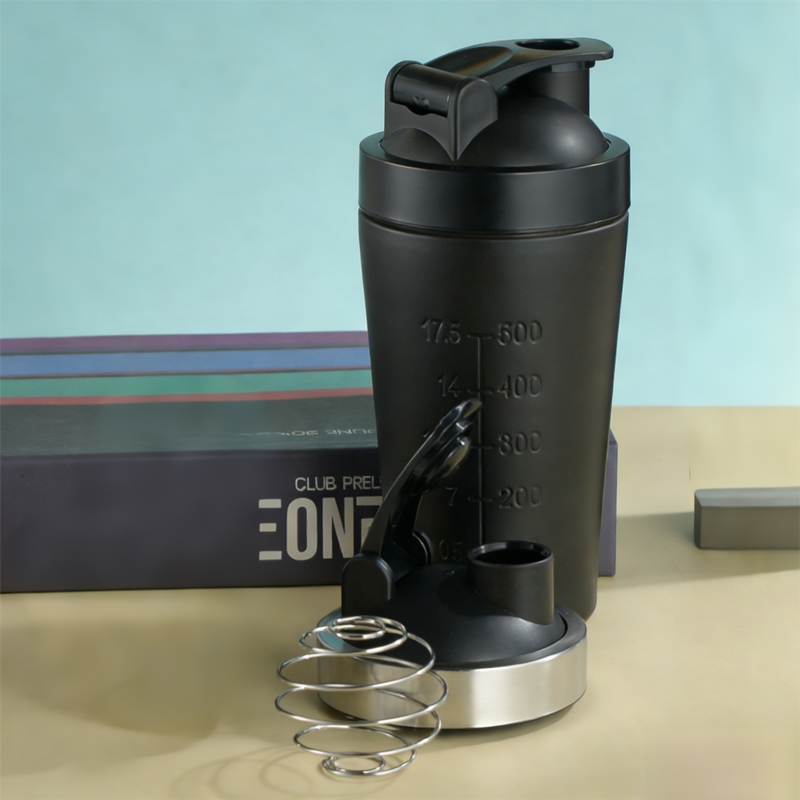 Black 500ML Premium Stainless Steel Protein Shaker Bottle - BPA-Free Metal Mixer Cup with Scale for Gym, Fitness & Meal Replacement