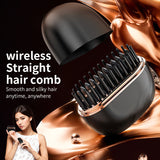 Black Cordless Portable Hair Straightening & Curling Brush - Plant Protein Coating for Hair Protection, 30s Fast Heating & Dual Anti-Scald