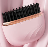 Pink Cordless Portable Hair Straightening & Curling Brush - Plant Protein Coating for Hair Protection, 30s Fast Heating & Dual Anti-Scald