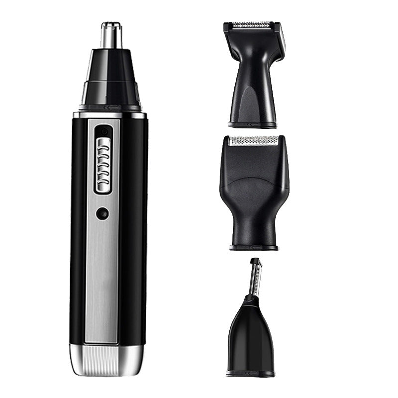 4-in-1 Portable Electric Grooming Kit for Men with Nose / Beard / Body Hair & Hair Clipper Heads - Quiet & USB Rechargeable, Waterproof Stainless Steel Blades