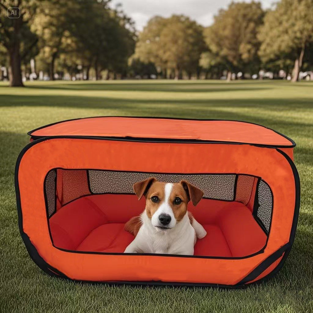 Red Instant Pop-Up Foldable 4-Sided Pet Playpen & Car Crate - Breathable Scratch-Resistant Travel Kennel for Dogs & Cats (Open 92 x 52 x 52 CM , Folded 34 x 34 x 3 CM)