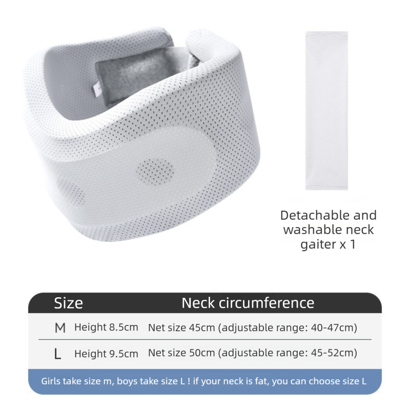 Grey Adjustable Cooling Jelly Core Neck Brace with Washable Cover - 3D Hollow Cervical Collar for Posture & Forward Head Correction (M Size)