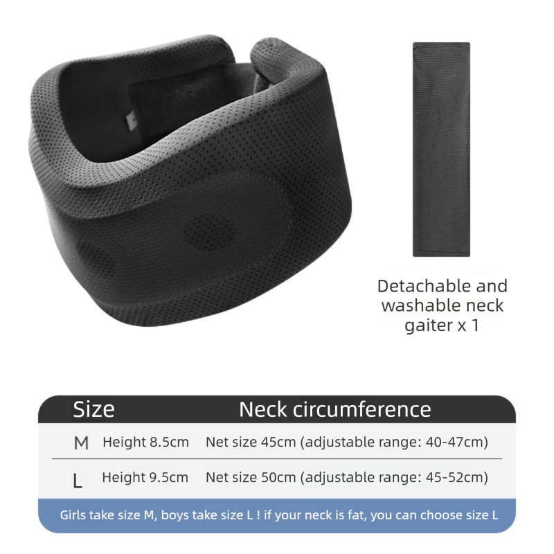 Black Adjustable Cooling Jelly Core Neck Brace with Washable Cover - 3D Hollow Cervical Collar for Posture & Forward Head Correction (L Size)