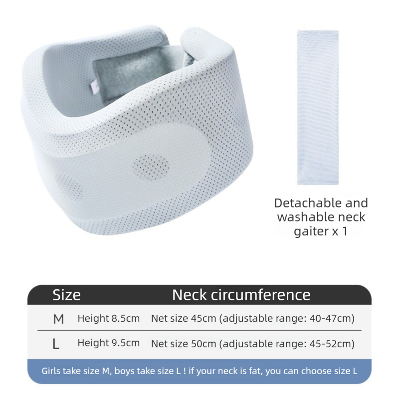 Light Blue Adjustable Cooling Jelly Core Neck Brace with Washable Cover - 3D Hollow Cervical Collar for Posture & Forward Head Correction (M Size)