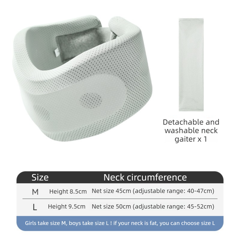 Light Green Adjustable Cooling Jelly Core Neck Brace with Washable Cover - 3D Hollow Cervical Collar for Posture & Forward Head Correction (L Size)