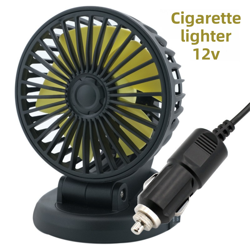 3-in-1 Powerful Car Single Head Fan (12V Lighter Power) - Quiet Cooling Fan Integrated Aromatherapy & Number Plate, with 360° Rotation & 130cm Long Cord