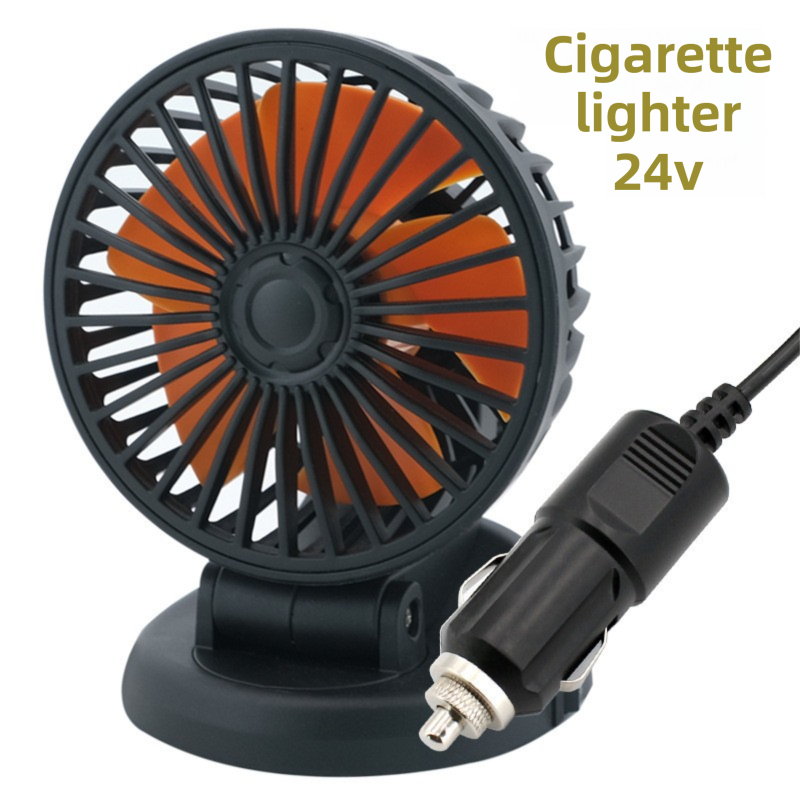 3-in-1 Powerful Car Single Head Fan (24V Lighter Power) - Quiet Cooling Fan Integrated Aromatherapy & Number Plate, with 360° Rotation & 130cm Long Cord