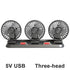 3-in-1 Powerful Car Triple Head Fan (USB Power) - Quiet Cooling Fan Integrated Aromatherapy & Number Plate, with 360° Rotation & 130cm Long Cord