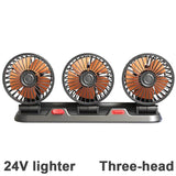 3-in-1 Powerful Car Triple Head Fan (24V Lighter Power) - Quiet Cooling Fan Integrated Aromatherapy & Number Plate, with 360° Rotation & 130cm Long Cord