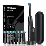 Black Rotating Round Head Electric Toothbrush Kit with 8 Heads, Case & Stand - 3D Oscillating Mechanical Cleaning for Deep Plaque Removal