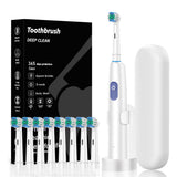 White Rotating Round Head Electric Toothbrush Kit with 8 Heads, Case & Stand - 3D Oscillating Mechanical Cleaning for Deep Plaque Removal