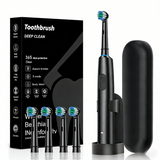 Black Rotating Round Head Electric Toothbrush Kit with 4 Heads, Case & Stand - 3D Oscillating Mechanical Cleaning for Deep Plaque Removal