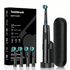 Black Rotating Round Head Electric Toothbrush Kit with 4 Heads, Case & Stand - 3D Oscillating Mechanical Cleaning for Deep Plaque Removal