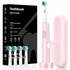 Pink Rotating Round Head Electric Toothbrush Kit with 4 Heads, Case & Stand - 3D Oscillating Mechanical Cleaning for Deep Plaque Removal