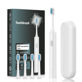 White Sonic Electric Toothbrush Kit with 5 Cleaning Modes, 4 Heads & Travel Case - Smart Timer & Quad-Pacer, Soft Double-Arc Bristles and 120-Day Long Battery Life
