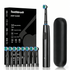 Black Rotating Round Head Electric Toothbrush Kit with 8 Heads & Case - 3D Oscillating Mechanical Cleaning for Deep Plaque Removal