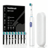White Rotating Round Head Electric Toothbrush Kit with 8 Heads & Case - 3D Oscillating Mechanical Cleaning for Deep Plaque Removal