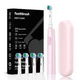 Pink Rotating Round Head Electric Toothbrush Kit with 4 Heads & Case - 3D Oscillating Mechanical Cleaning for Deep Plaque Removal