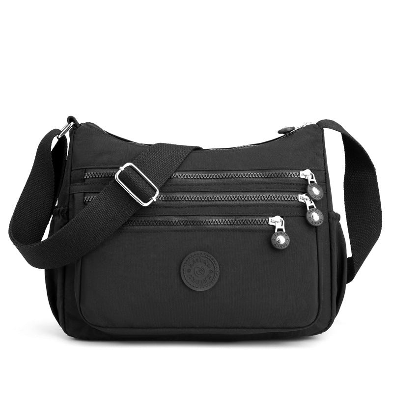 Black Versatile Nylon Multi-Pocket Crossbody Bag - Lightweight Casual Travel Purse, Waterproof Horizontal Square Design