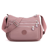 Pink Versatile Nylon Multi-Pocket Crossbody Bag - Lightweight Casual Travel Purse, Waterproof Horizontal Square Design