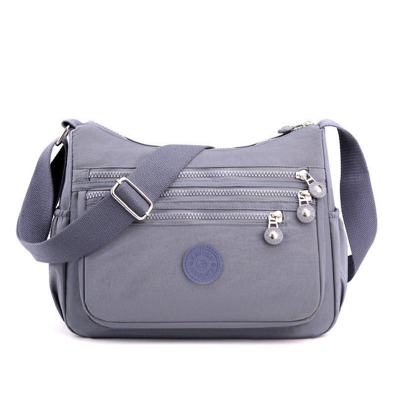 Grey Versatile Nylon Multi-Pocket Crossbody Bag - Lightweight Casual Travel Purse, Waterproof Horizontal Square Design