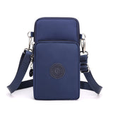 Dark Blue 3-Layer Waterproof Nylon Vertical Crossbody Phone Bag -  Lightweight Phone Purse with Headphone Jack & Adjustable Strap