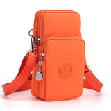 Orange 3-Layer Waterproof Nylon Vertical Crossbody Phone Bag -  Lightweight Phone Purse with Headphone Jack & Adjustable Strap