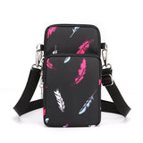 Black Feather 3-Layer Waterproof Nylon Vertical Crossbody Phone Bag -  Lightweight Phone Purse with Headphone Jack & Adjustable Strap