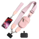 Pink Versatile Crossbody Phone Lanyard with Detachable Mini Pouch - Twill Webbing  Wristlet & Neck Strap