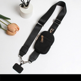 Black Versatile Crossbody Phone Lanyard with Detachable Mini Pouch - Twill Webbing  Wristlet & Neck Strap