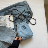 Blue Durable Nylon Small Square Phone Bag - Quick-Access Magnetic Closure, Versatile All-Match Shoulder Pouch