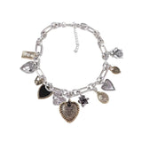 European and American Statement Exaggerated Heart & Floral Rhinestone Necklace - Adjustable Retro Chunky Clavicle Chain (Sliver)