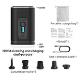 Black Wireless Rechargeable Vacuum Pump with 5 Versatile Nozzles and LED - 2-in-1 Compact High-Suction Inflator & Deflator for Travel & Home