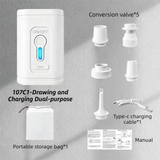 White Wireless Rechargeable Vacuum Pump with 5 Versatile Nozzles - 2-in-1 Compact High-Suction Inflator & Deflator for Travel & Home