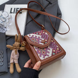 Red Boho-Chic PU Leather Crossbody Phone Purse with Cute Rabbit Pendant - Stylish Multi-Functional Compact Square Bag