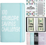 Blue 100 Days Envelope Savings Challenge with 50 Clear Double-Sided Pages - Portable A6 Size for Budgeting & Financial Goals