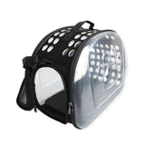 Black Foldable Breathable Pet Carrier with Panoramic Window & Strap - EVA &  Lychee Leather Crossbody Travel Bag (S 35 x 20 x 22CM)